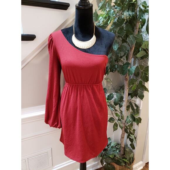 Judith March Women's Red Polyester Pleated One Shoulder Fit & Flare Dress Large - Picture 11 of 11